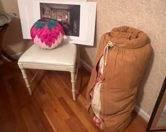 Vintage sleeping bag & paper lantern