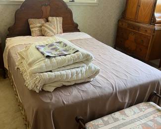 Queen-size bed with Sligh Furniture (Grand Rapids) French or French-style walnut headboard.