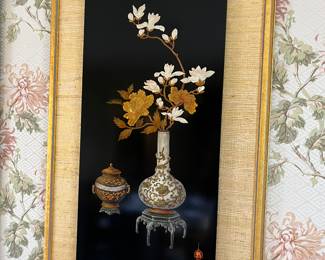 Pair of Chinese-inspired lacquer wall hangings by early 20th-century Grand Rapids furniture artist David Hazy.