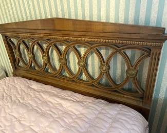 Closer view of one of the headboards on the matching mid-century Drexel walnut twin beds.