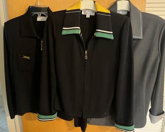 Excellent selection of women’s clothing, including these sweaters and blazers by St. John.