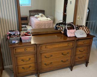 Mid-century Drexel walnut dresser with mirror.