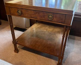 Baker Furniture Regency walnut single-drawer side/accent table.
