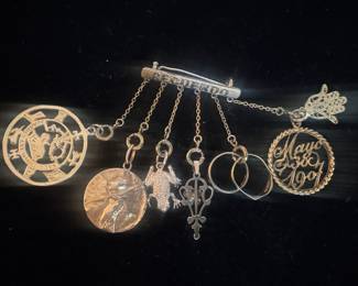 14K Gold Charm Pin - 8 Charms Total