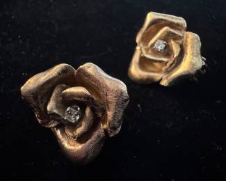 14K Gold Rose with Diamond Earrings