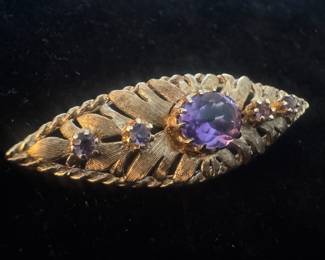 14K Gold with Amethyst Brooch