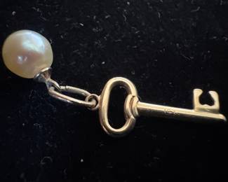 14K Gold Key with Pearl Pendant