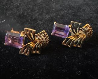 18K Gold with Purple Amethyst Earrings