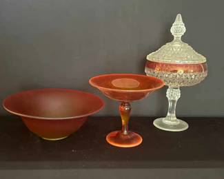 228 Vtg Indiana Glass Amberina Sunset