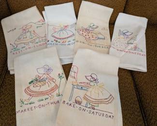 Days of the week dish towels - bonnet girl