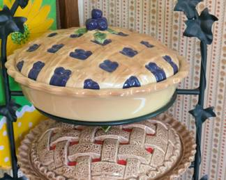 Vintage covered pie plates, with Blueberry & Cherry lattice ceramic lids