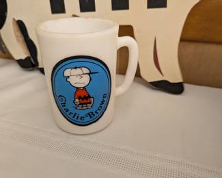 Charlie Brown milk glass mug by Avon