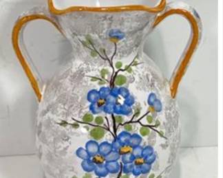 Hand Painted Ceramic Double Handle Vase. 
