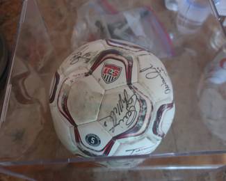 Game used soccer ball. The main signature is Abby Wambach.   There are 3 others   signatures Aly Wagner, Julie Foudy, Shannon Mcmillan