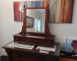  Antique  chest           21"  deep   x  44"  wide                              6.         Dressing   table    shaving mirror  the price is 100.00