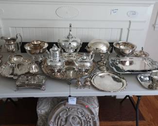 Entire  table  of  silver plate  items   Some  are vintage.   
