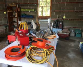 electrical cords table saw and other garage items