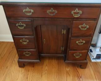 2.  the price is 895.00  antique  mahogany kneehole  desk  Size  is  20"  deep   x   33"  wide