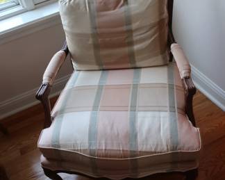 5.  the price is 350.00  each      There   are  a  pair  of  Drexel   Heritage  plaid  chairs.   They  are  28"  wide   x  26"  deep.