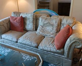 4.  the price is 200.00  Drexel Heritage 3 cushion  sofa.  It  is  88"  wide.