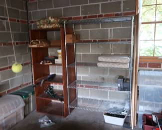 metal shelf and wooden shelf