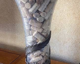 brass glass vase wine corks