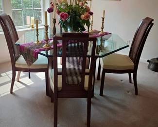 Dining Set with Glass Top Table and Cane Back Chairs 