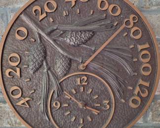 Thermometer Clock with Pine Cones 