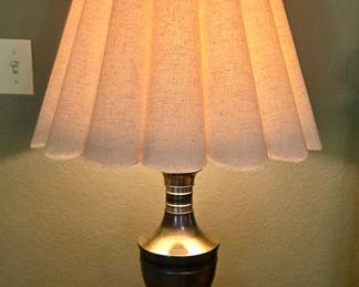 MidCentury Modern Brass Table Lamp with Pleated Fabric Shade 