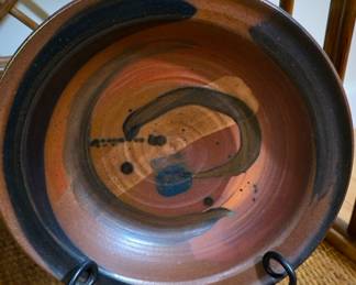Hand-Painted Ceramic Bowl with Metal Stand
