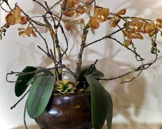 Artificial Orchid Arrangement in a Vintage Pot 