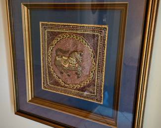 Framed Needlepoint Art with Animal Motif 