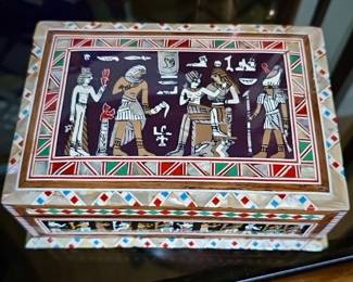 Egyptian Revival Inlaid Wooden Box 