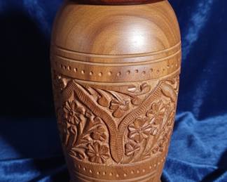 Carved Wooden Jar with Lid 
