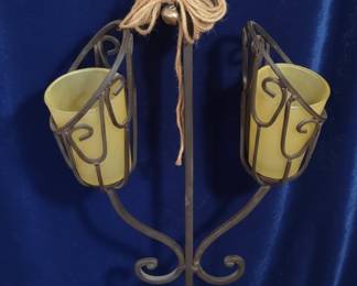 Wrought Iron Candelabra with Frosted Glass Vases 