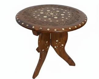 Vintage Carved Rosewood and Inlay Side Table 