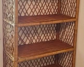 Vintage Wicker Bookshelf with Cabinet 