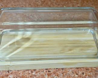 Glass Butter Dish with Bamboo Base 