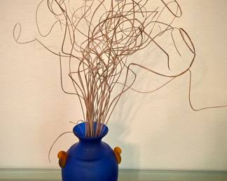 Blue Vase with Dried Grass Arrangement