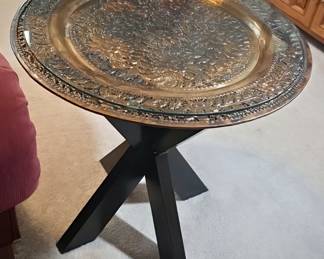 Vintage Brass and Glass Pedestal Table 