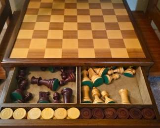 Wooden Chess and Checkers Set with Storage 
