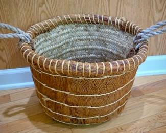 Woven Palm Leaf and Coir Basket with Rope Handles 