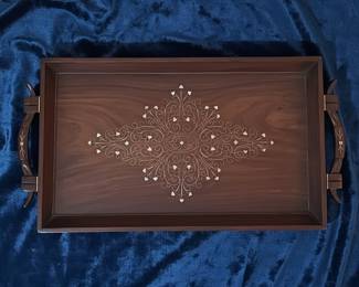 Antique Wooden Serving Tray with Inlay 