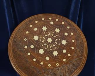 Vintage Carved Rosewood and Inlay Side Table 