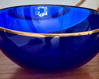 Cobalt Blue Glass Bowl with Gold Rim 