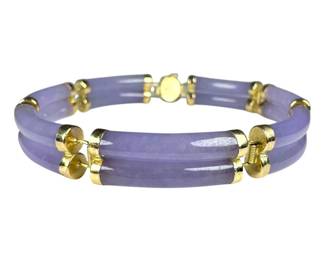 14K Yellow Gold Purple Jade Link Bracelet