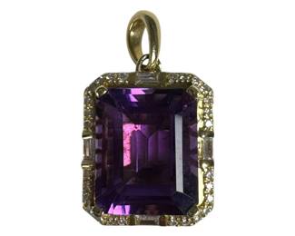 14K Yellow Gold Designer Effy Amethyst and Diamond Pendant