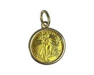 10K Yellow Gold Mini American Eagle Replica Coin Pendant