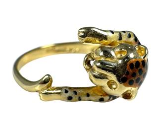 14K Yellow Gold Leopard Enamel Ring
