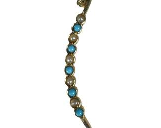 10K Yellow Gold Turquoise and Pearl Crescent Pendant